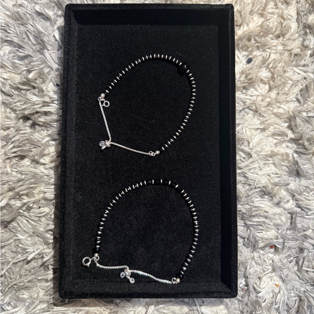 Elegant Black and Silver Beaded Bracelet S925
